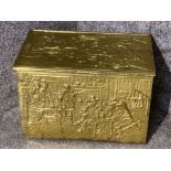 Vintage brass log box with old tavern design