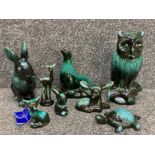 Eight pieces of Canadian Blue Mountain pottery animal figurines to include an owl and seal