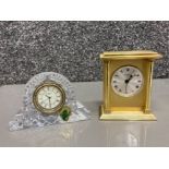 Miniature Waterford Crystal mantle clock and another alarm mantle by Swiza