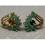 9ct gold emerald & diamond heart shaped stud earrings, 1.3G