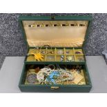 Jewellery box containing miscellaneous pieces of costume jewellery, including gold plated