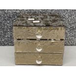 Mirrored 3 drawer jewellery miniature chest containing miscellaneous pieces of costume jewellery