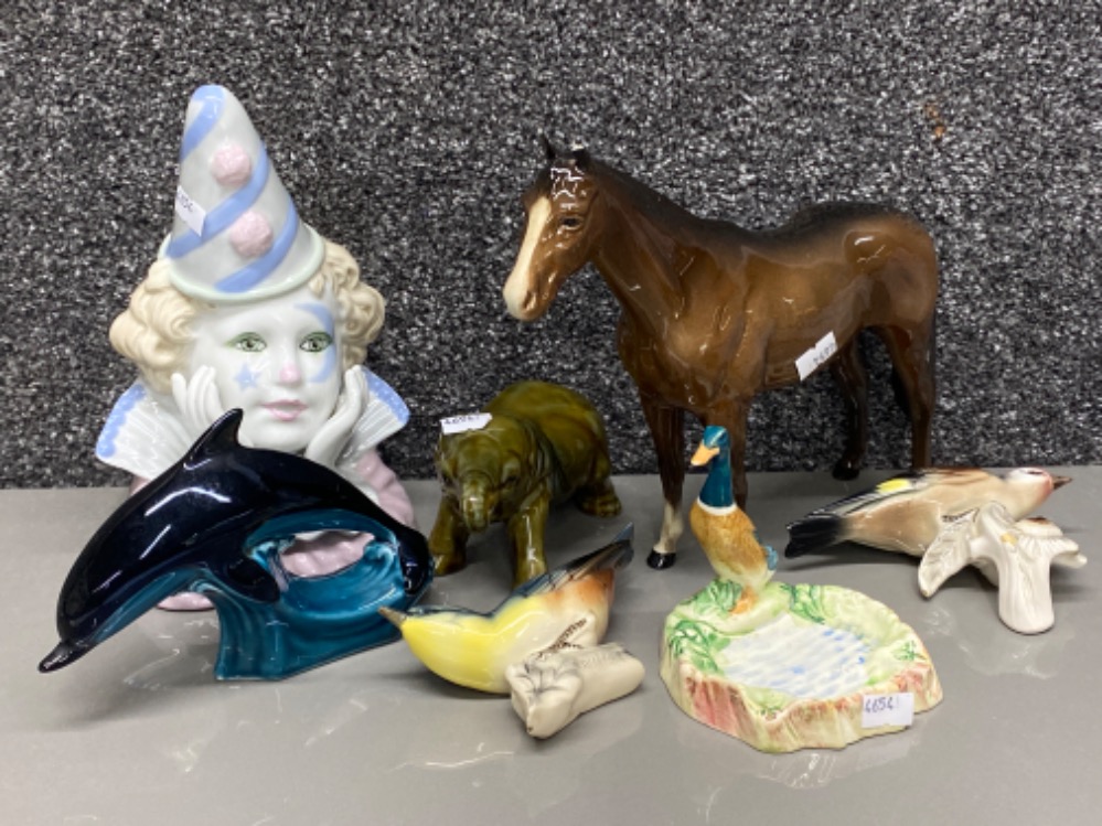 Mixed lot of mainly ceramic animal figures including Beswick horse (damage to both ears) & Beswick