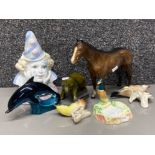 Mixed lot of mainly ceramic animal figures including Beswick horse (damage to both ears) & Beswick