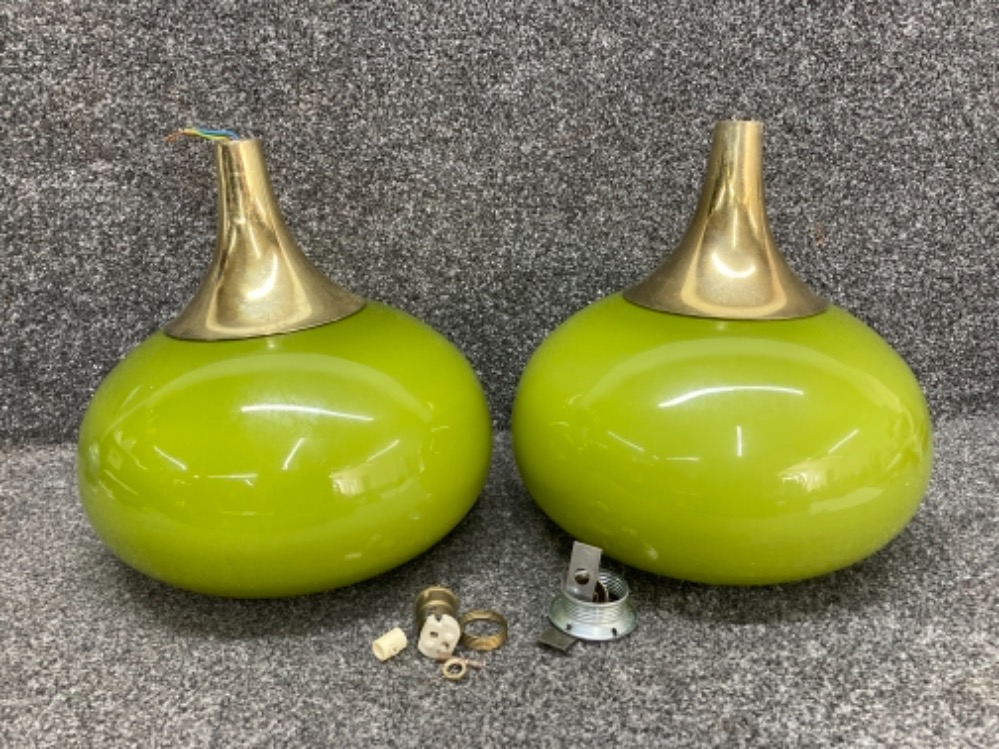 A pair of mid 20th century green glass ceiling light fittings