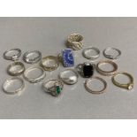 Bag containing 16 different silver 925 dress rings