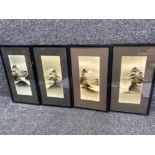 Set of 4 framed Japanese watercolours - Mount Fuji
