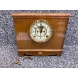 Ansonia clock company oak cased mantle clock with two keys