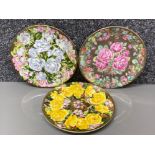 3x Limited edition Royal Worcester Queen Elizabeth Roses collectors plates