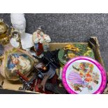 Box containing USSR group figure, lady bust, large Victorian style urn, tins & oriental ornament