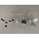 Two silver and hardstone necklaces and two silver and hardstone pendants