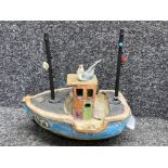 Studio pottery trawler/fishing boat with seagull on top impressed seal but unable to read