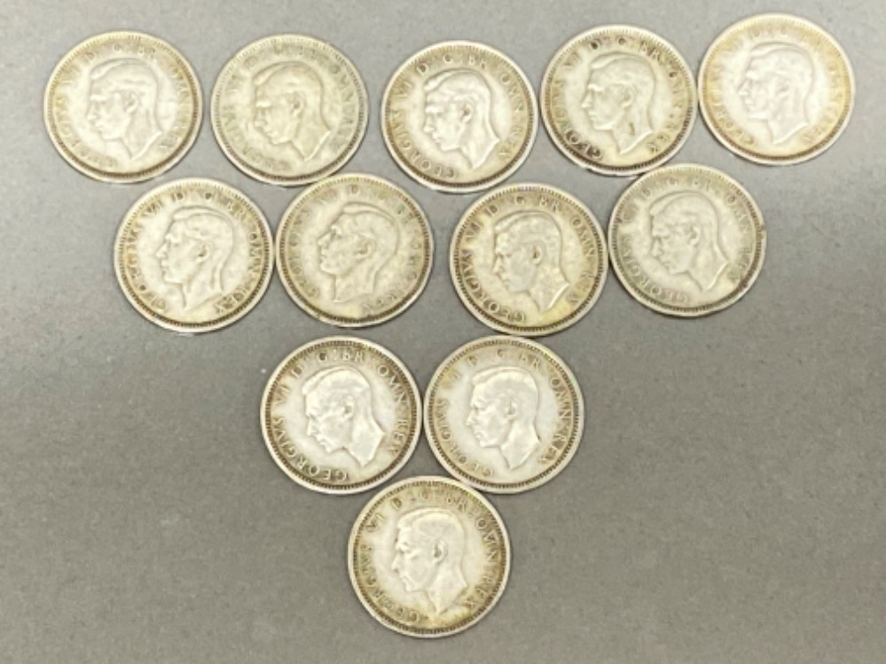 Total of 12 silver three pence coins dated 1937-1940 with reverse displaying a shield with Saint - Image 2 of 2