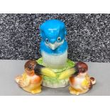 A Goebel Berdz Eddy Brain figurine together with a pair of Art Deco Japanese Toucans