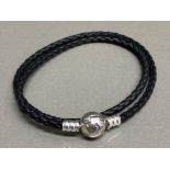 Pandora genuine leather rope bracelet with silver clasp