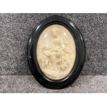 Late Victorian early 1900s carved relief of Madonna and child in oval frame