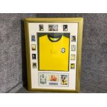 Framed 1970s Brazil football shirt Signed by the Brazilian football legend “Pele” (front signed),