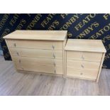 Contemporary 4 drawer chest & matching 3 drawer bedside