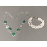 Silver and Malachite necklace and silver twist pattern bracelet 44.6g gross