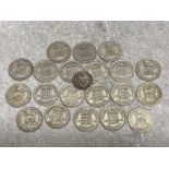 Total of 20 silver six-pence coins dates range from 1921 to 1947, also includes a 1918 3d coin