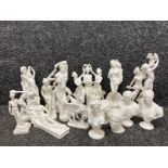 Collection of alabaster classical figures on two trays