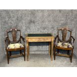 Early 1900s hall table in mahogany with drawer And 2 early 1900s mahogany chairs with a wheat