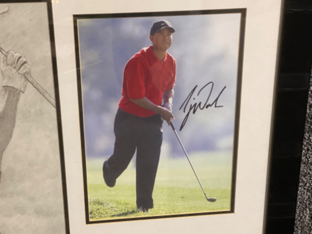 Framed golf photo-Montage comprising of A Tiger Woods photograph signed by the man himself - Image 2 of 4