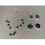 Silver jewellery with green onyx and moss agate stones