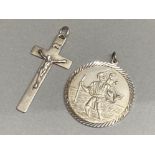 2x religious themed silver pendants includes St.Christopher & Crucifix, 14.6g