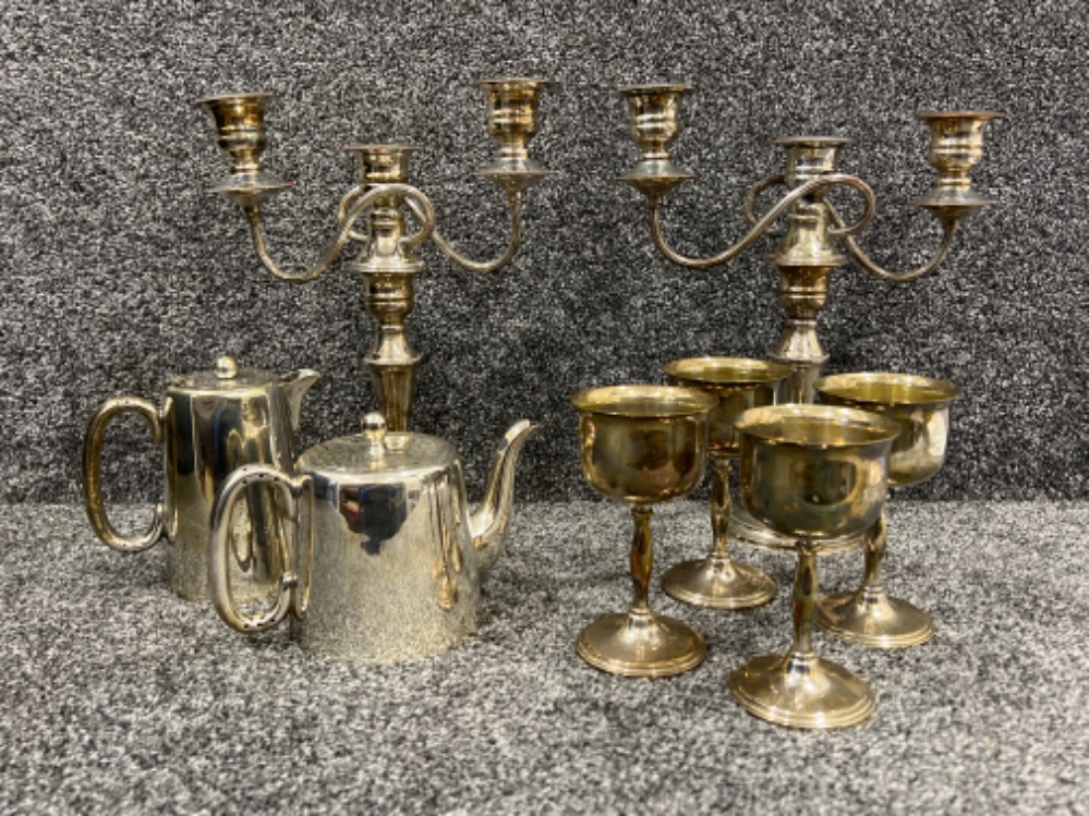 Silver plated ware including pair of candelabras