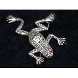 Silver 925 & Marcasite frog brooch