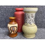 2 vintage West German vases includes Scheurich 512/30 & keramik 512/30 plus one large red & ribbed