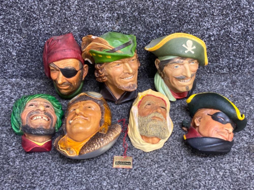 7 x hand painted Chalk-ware Bossons wall ornaments (heads)