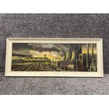 Large oil on board painting of Industrial scene signed bottom right. (79cm x 27cm)