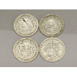 4x silver George V half crown coins dated - 1920, 1921, 1922 & 1929