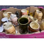 Box of mixed character jugs mainly of William Shakespeare including makers Sandland & Sylvac, also