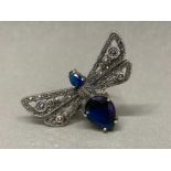 A silver marcasite bee pattern ring with blue stones size M 12.7g gross