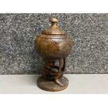 Hand carved African tobacco pot with figured base