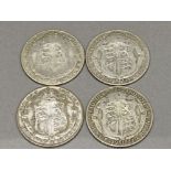 4x silver half crown coins dated - 1920, 1921, 1922 & 1923
