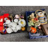 Tray & crate containing miscellaneous items to include Tetley figures, vintage tin post office money