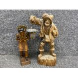 Pair of hand carved wooden ornaments includes farmer & the lantern man