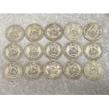 Total of 15 British George V silver one shilling coins dates range from 1921 to 1946, mixed