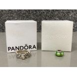 Pandora silver and gem set ring size M 6.7g gross, and a Pandora charm, both boxed
