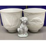 2 lladro tealights by the collectors society Sailing the seas & Dolphins at play plus a lladro dog