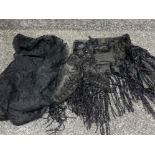 A Victorian black crepe and french jet beaded shoulder cape and a machine made shawl