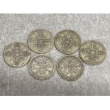 Total of 6 silver one florin coins dates range 1920-1929