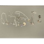 Silver jewellery to include pendants on chains, earrings etc
