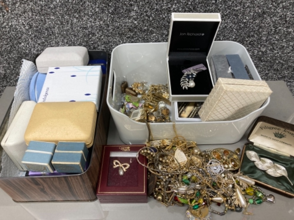 A quantity of costume jewellery and empty jewellery boxes