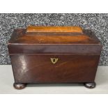 Mahogany Sarcophagus antique tea caddy with interior intact & replacement foot