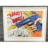 A limited edition signed screen print by Dave White (b1971) “Bang Bang” decorated with applied